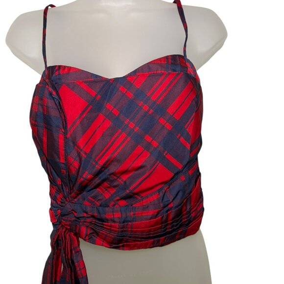 Flor et.al. Plaid Wrap Tie Top Red Navy | Ralph Lauren Christmas Vibes M - Picture 2 of 7